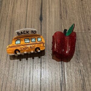 NWOT Piper-K Back-to-School Bus and  Glitter Apple Hair Claw Clips